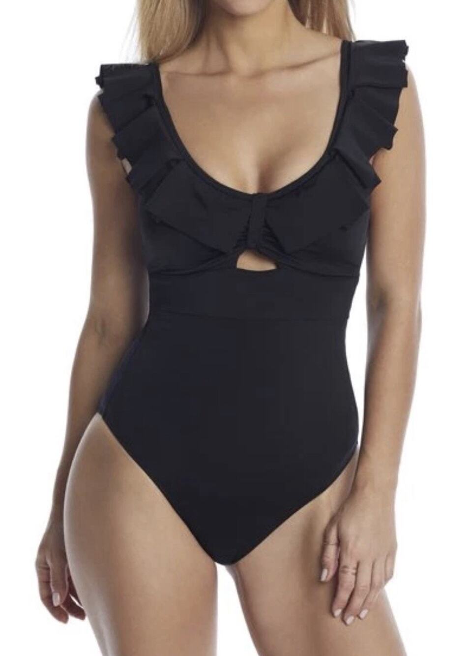 Pour Moi Space Frill Non Wired Swimsuit Women Black Large